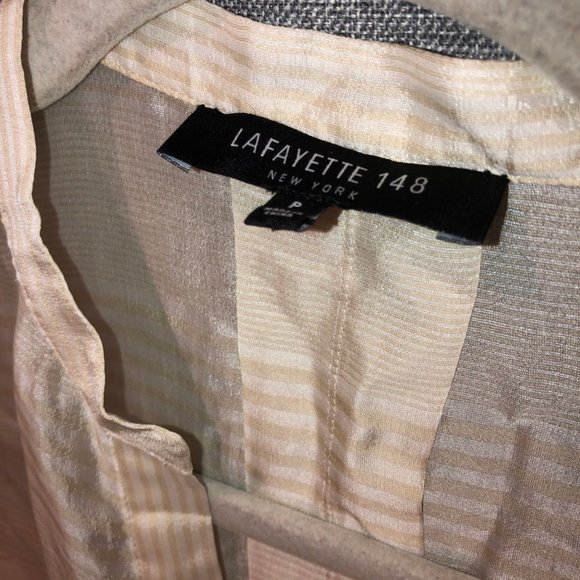 lafayette 148 silk blend semi sheer khaki cream striped tunic top P - Picture 2 of 3